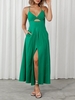Cut Out Thigh High Slit Cami Maxi Dress M Green