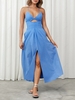 Cut Out Thigh High Slit Cami Maxi Dress Xl Blue