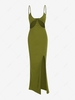 Cut Out Thigh High Slit Cami Midi Dress M Green