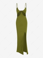 Cut Out Thigh High Slit Cami Midi Dress M Green