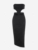 Cut Out Thigh High Slit Midi Tube Dress L Black