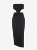 Cut Out Thigh High Slit Midi Tube Dress S Black