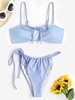Cut Out Tie Side String Bikini Swimwear Light blue