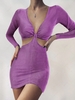 Cut Out Twisted Tie Jersey Slinky Dress S Purple