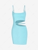 Cut Out Waist Mini Bodycon Dress L Light blue