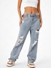 Cut Out Waist Ripped Straight Jeans S Light blue