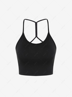 Cut Out Y Line Crop Sport Tank Top M Black