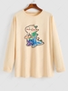 Cute Cartoon Dinosaur Print Long Sleeve T-shirt M Light yellow