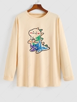 Cute Cartoon Dinosaur Print Long Sleeve T-shirt M Light yellow