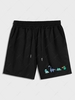Cute Cartoon Dinosaur Printed Drawstring Shorts M Black