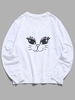 Cute Cat Graphic Lounge Crew Neck Sweatshirt Xs White
