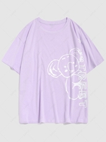 Cute Letter Cartoon Animal Print Casual T-shirt S Mauve