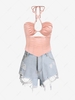 Cutoff Denim Shorts and Corset-style Top Set Light pink