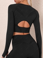 Cutout Back Sports Yoga Long Sleeve Tee with Thumb Hole M Black