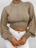 Cutout Back Tied Raglan Balloon Sleeve Sweater M Coffee