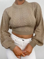 Cutout Back Tied Raglan Balloon Sleeve Sweater S Coffee