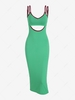 Cutout Backless Slit Ribbed Midi Dress S Green