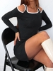 Cutout Binding Cold Shoulder Long Sleeve Dress Xl Black