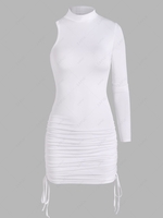 Cutout Cinched Long Sleeve Bodycon Dress L White