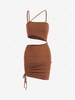 Cutout Cinched One Shoulder Bodycon Dress L Coffee