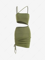 Cutout Cinched One Shoulder Bodycon Dress L Light green