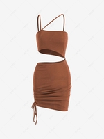 Cutout Cinched One Shoulder Bodycon Dress M Coffee