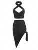 Cutout Criss Cross Archie Top and Tie Side Skirt Set Xl Black