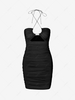 Cutout Halter Backless Ruched Bodycon Mini Dress M Black
