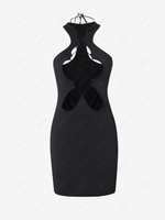 Cutout Lace Up Mini Bodycon Tank Dress S Black