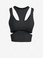 Cutout Layered Racer Crop Top L Black