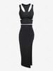 Cutout Layered Top and High Slit Skirt Set Black