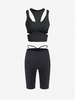 Cutout Layered Top and String Cutout Biker Shorts Set Black