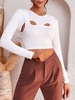 Cutout Long Sleeve Crop Slim Tee L White
