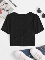 Cutout Mock Button Crop T Shirt S Black