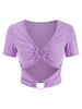 Cutout Plunge O Ring Ribbed Tee S Light purple