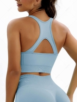 Cutout Racerback Yoga Running Gym Sports Tank Top Longline Bra S Light blue