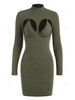 Cutout Ribbed Mini Bodycon Dress and Bra Set L Deep green