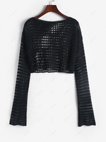 Cutout See Through Cropped Sweater L Black