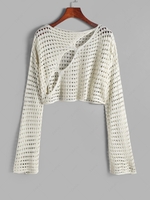 Cutout See Through Cropped Sweater L Light coffee