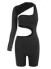 Cutout Skew Collar Unitard Romper S Black