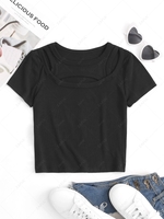 Cutout Stretch Slim Crop Tee M Black