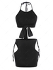 Cutout Tie Halter Two Piece Skirt Set Xl Black