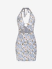 Daisy Print Ring Linked Slit Mini Dress L Multi a