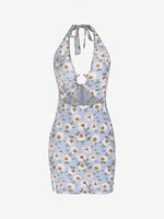 Daisy Print Ring Linked Slit Mini Dress L Multi a