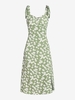 Daisy Print Slit Tie Shoulder Ruched Dress L Light green