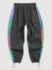 Dazzling Reflect Side Drawstring Leg Y2K Aesthetic Joggers L Gray