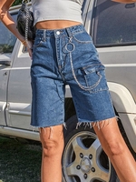 Denim Frayed Bermuda Shorts S Deep blue