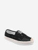 Denim Frayed Mesh Insert Slip On Shoes