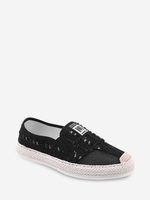 Denim Frayed Mesh Insert Slip On Shoes