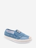 Denim Frayed Mesh Insert Slip On Shoes